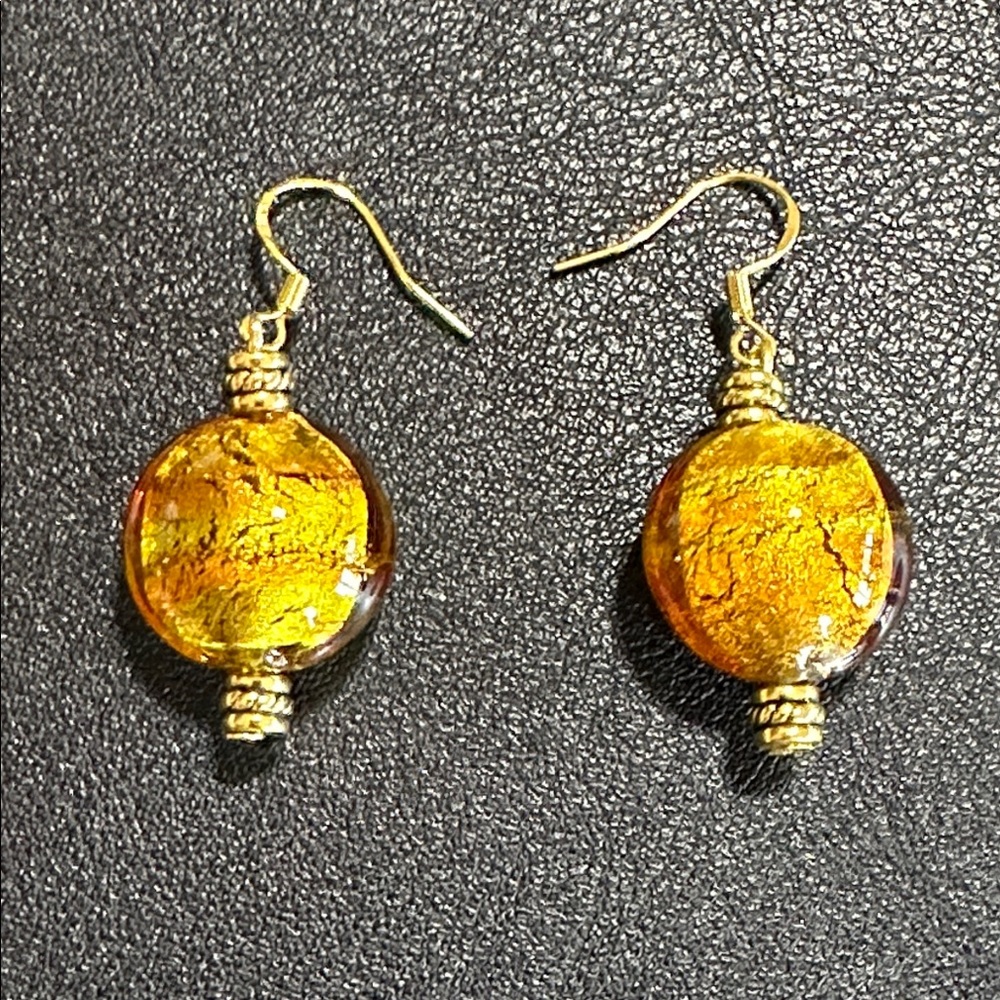 Murano Glass Gold Tone Drop Earrings